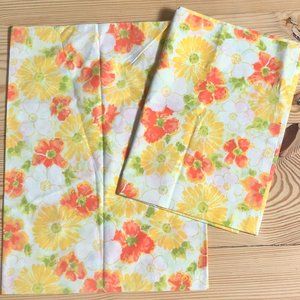 Vtg DAN RIVER Tranquale (2) Pillowcases Shams  Floral Vibrant Yellow Orange